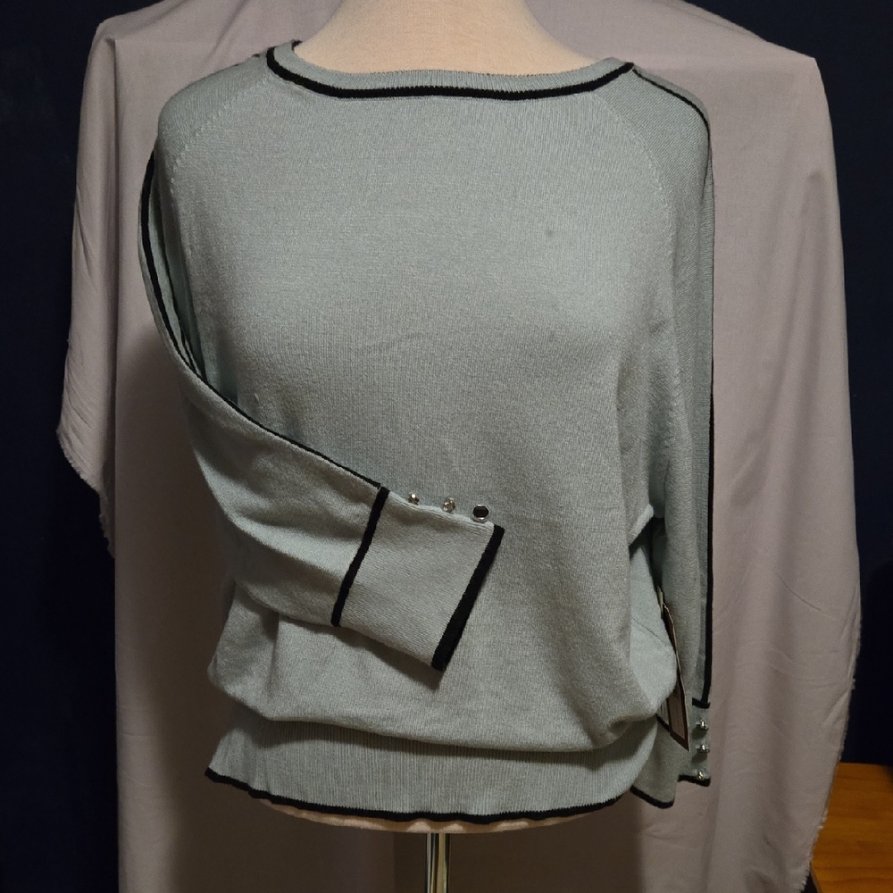 Love Scarlett Light Sage Green Blouse with Black Accents